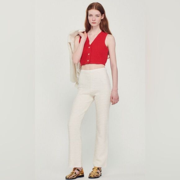 Sandro NWT Cream Knit Boot Cut Pants - Picture 1 of 4